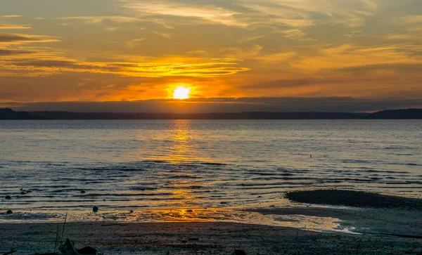 Solen Går Ner Över Puget Sound Pacific Northwest — Stockfoto