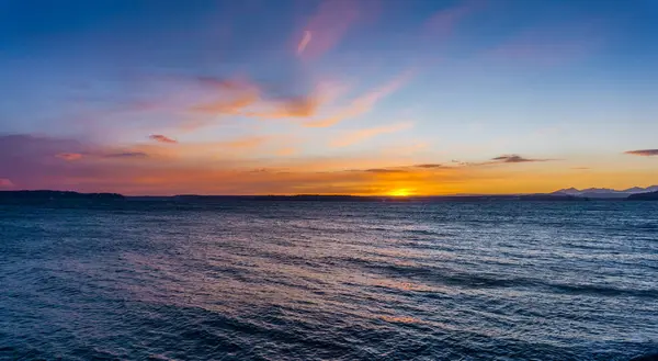 Pemandangan Dari Langit Matahari Terbenam Dari Seattle Barat Washington — Stok Foto