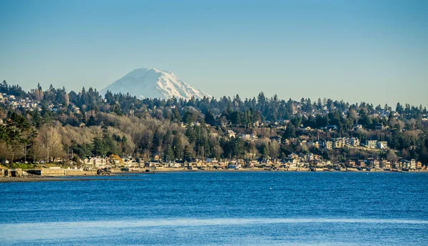 Widok Zachodniego Seattle Linii Brzegowej Mount Rainier — Zdjęcie stockowe