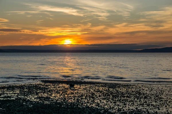 Sol Põe Sobre Puget Sound Noroeste Pacífico — Fotografia de Stock