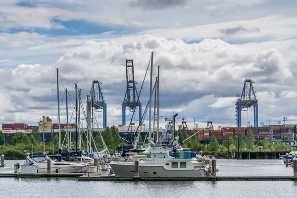 Barcos Guindastes Porto Tacoma Estado Washington — Fotografia de Stock