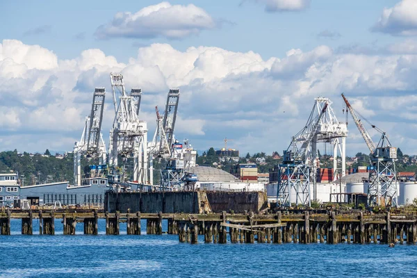 View Crains Docks Port Seattle — Stock Photo, Image