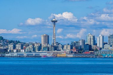 Pasifik 'in kuzeybatısındaki Seattle siluetinin manzarası..