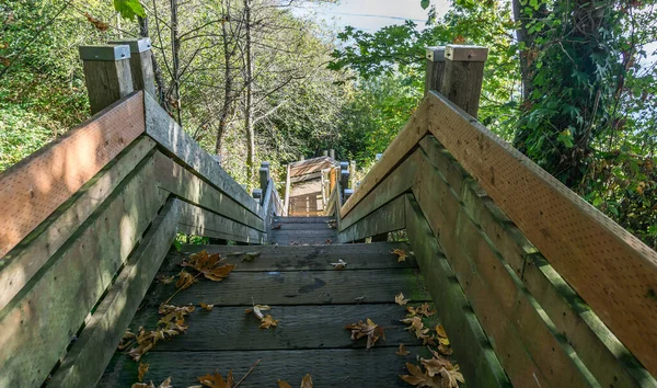 Escaliers Bois Raides Menant Eau Dans Normandy Park Washington — Photo