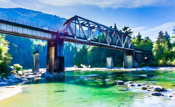 Washington Skykomish Nehri Boyunca Uzanan Bir Tren Köprüsü — Stok fotoğraf