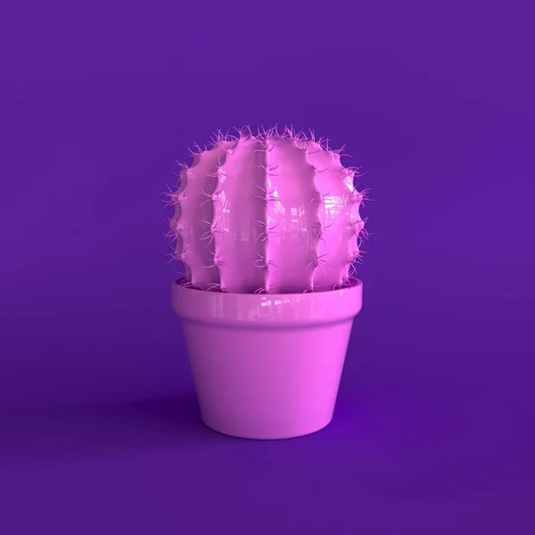 Roze Cactus Geïsoleerd Paarse Achtergrond Illustratie Rechtenvrije Stockafbeeldingen