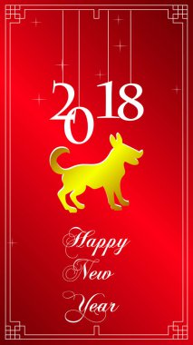 Mutlu Yıllar 2018 beyaz Çin boder tarzı, dikey çizgi