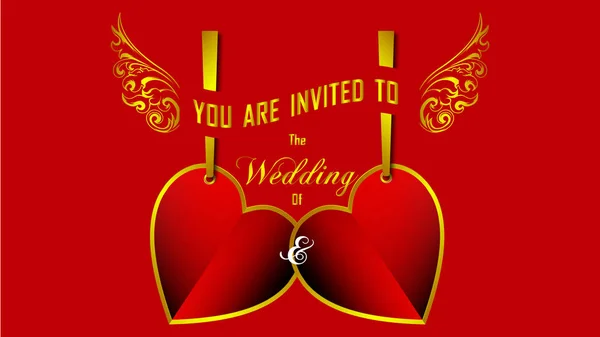 Hochzeitseinladungskarte, Herzchen auf rotem Hintergrund — Stockvektor