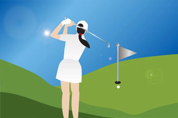Παίκτης γκολφ Γυναίκα Golfer, Αθλητική γυναίκα παίζει γκολφ, Όμορφη κοπέλα — Διανυσματικό Αρχείο