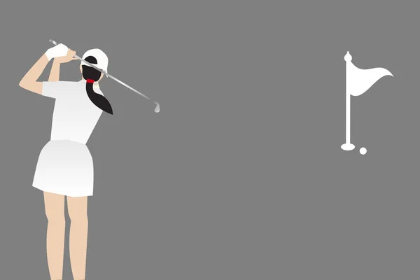 Gracz w golfa z tyłu, kobieta golfistka, Sport kobieta gra w golfa, — Wektor stockowy