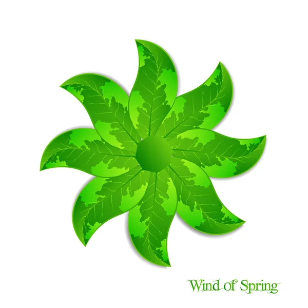 Realistic green  leaves, in concept wind of spring — Stock Vector