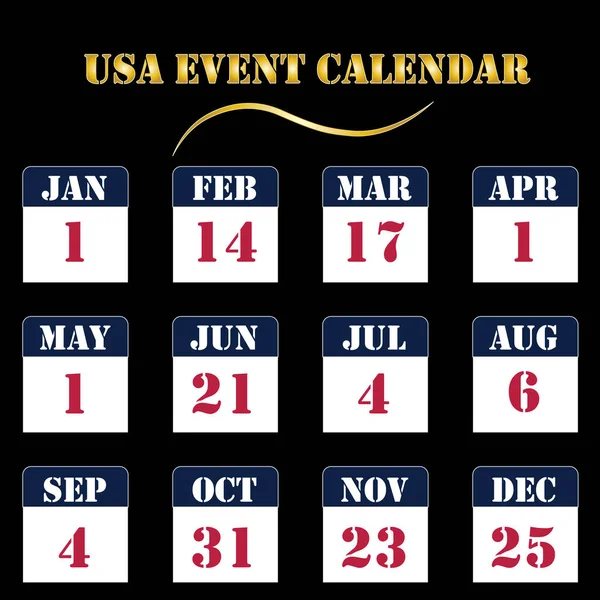 Usa Evenemangskalender — Stock vektor