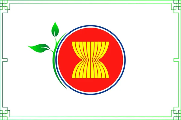 东盟旗帜与绿色树苗 — 图库矢量图片