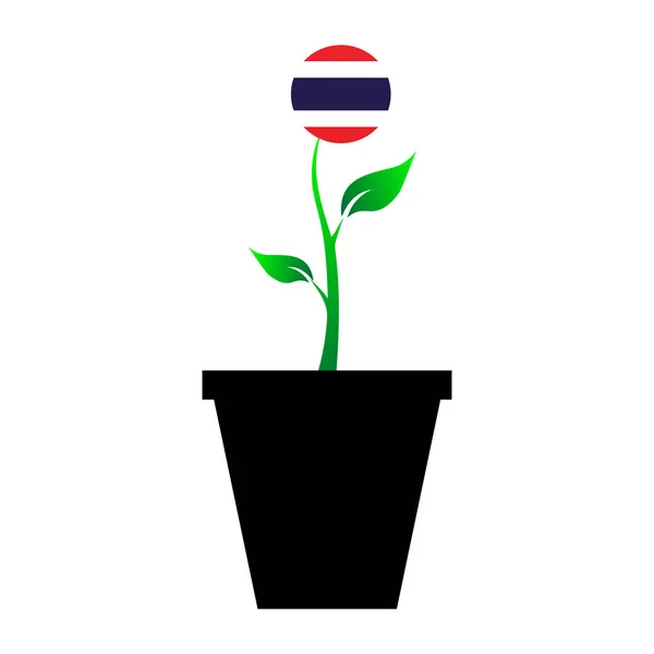 Bandera de Tailandia en diseño emoji creciendo como arbolito en jarrón , — Vector de stock