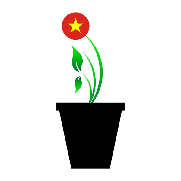 Vlag van Vietnam in Emoji ontwerp opgroeien als Sapling in vaas, V — Stockvector