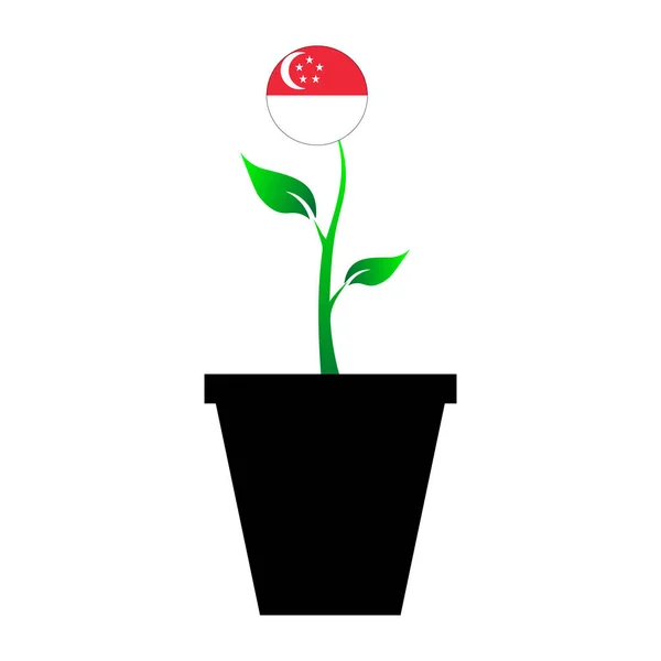 Vlag van Singapore in Emoji ontwerp opgroeien als Sapling in vaas, — Stockvector
