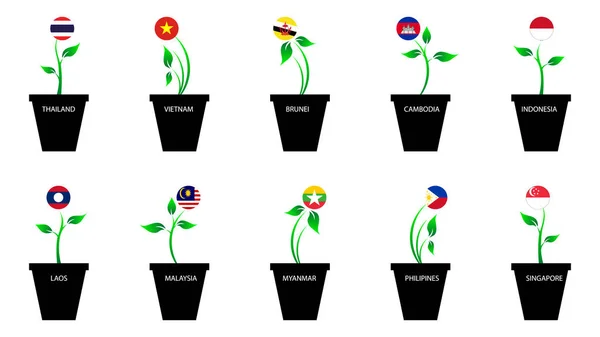 Emoji tasarım asean üyesinin bayrağı fidan olarak büyüyor — Stok Vektör