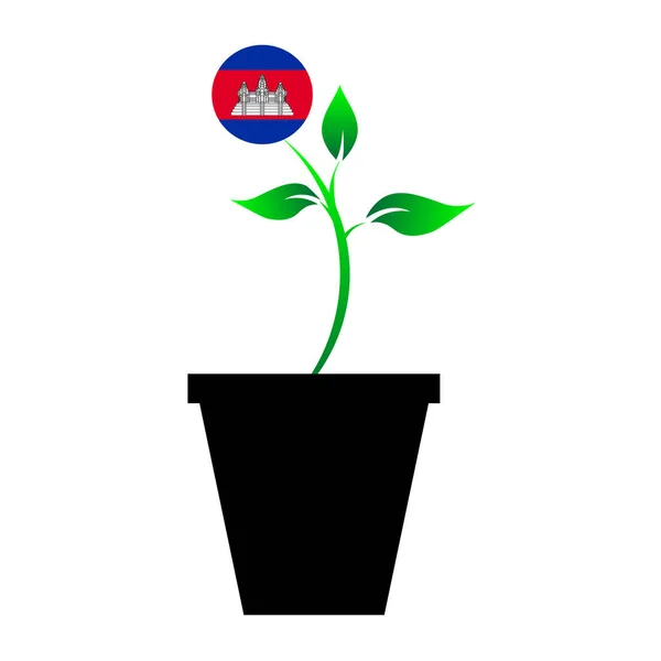 Bandeira do Camboja em design emoji crescendo como broto em vaso , — Vetor de Stock