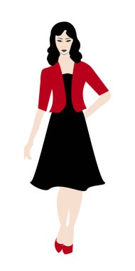 Kısa elbiseli çalışan kadın, kırmızı takım elbiseli kendinden emin kadın