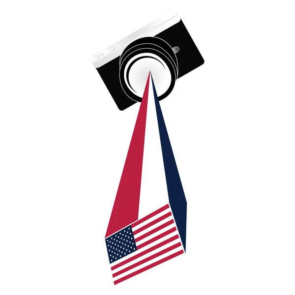 Icona fotocamera con bandiera americana — Vettoriale Stock