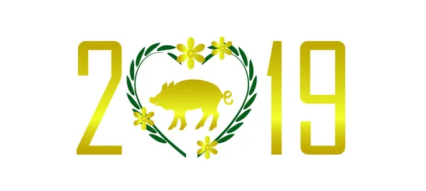 Anno nuovo sfondo, l'anno 2019 banner d'oro con wre floreale — Vettoriale Stock