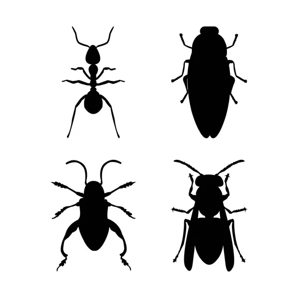 Insectes et fourmis silhouttes clipart — Image vectorielle