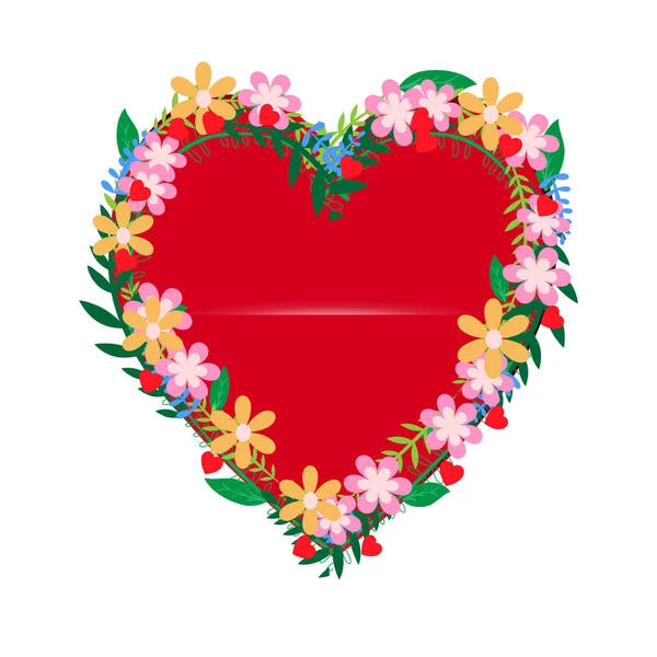 Blumenkranz mit roter Herzform — Stockvektor
