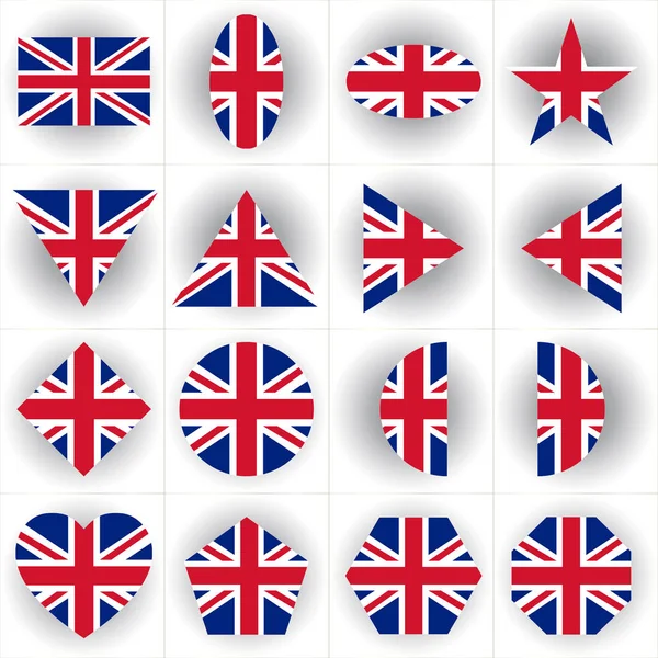 British National flag in set of difference geometric shape — Stock Vector