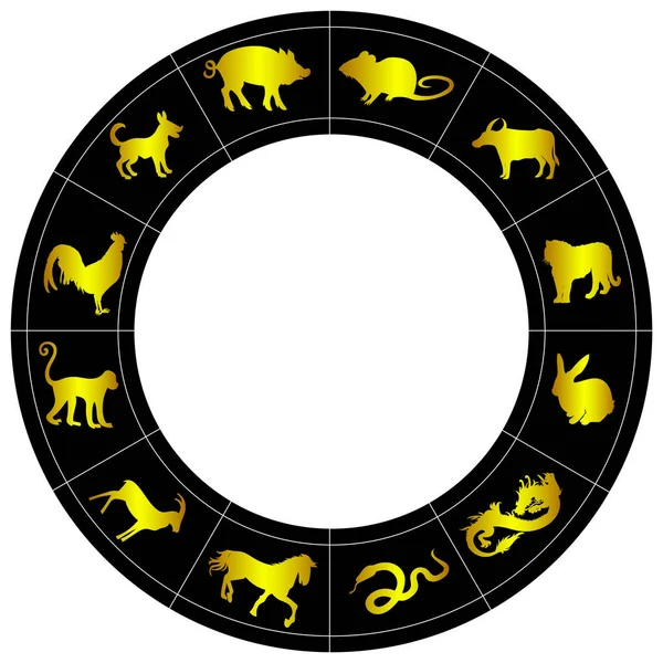 Chines zodiac sign in golden color — Stock Vector