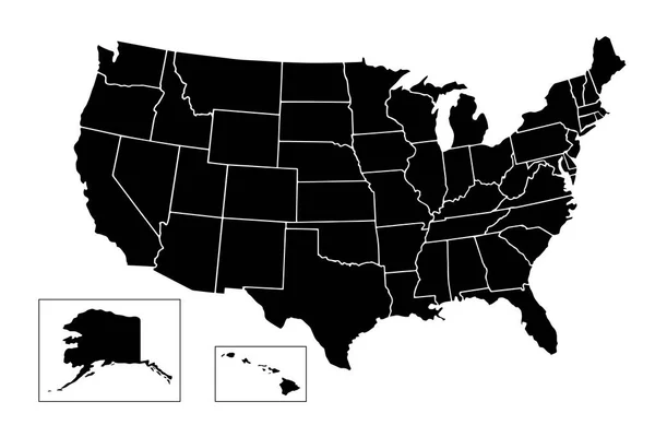 USA, mapa Spojených států amerických se jménem států, Americ — Stockový vektor