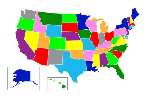 USA, Mappa degli Stati Uniti d'America con il nome di stati, Americ — Vettoriale Stock