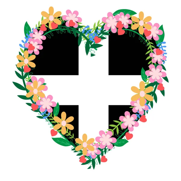 Bandeira da Cornualha com coroa floral em forma de coração —  Vetores de Stock