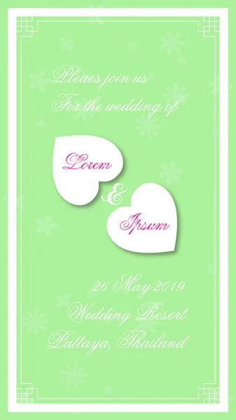 Hochzeitskarte Einladung, Paar Herzen mit chinesischem Rahmen in — Stockvektor