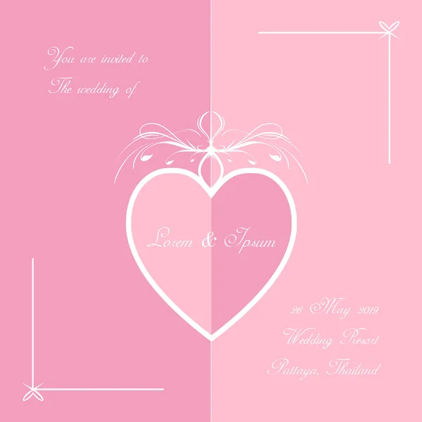 Wedding card invitation with pink heart in Vertical — Stock Vector