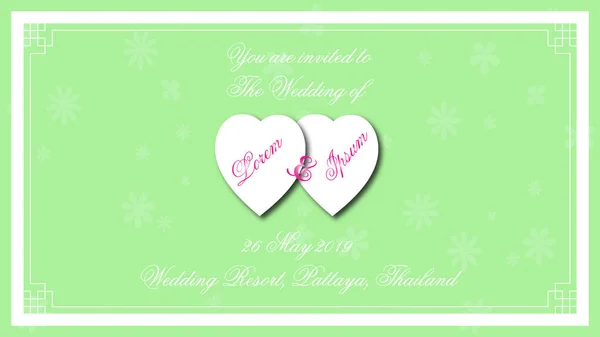 Hochzeitskarte Einladung, Paar Herzen mit chinesischem Rahmen in — Stockvektor