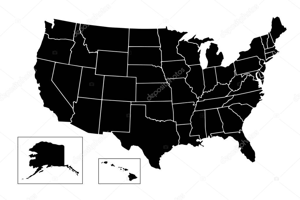 USA, Map of United States Of America with name of states, Americ