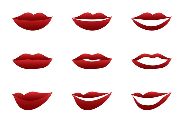 Lachende stap, rode sexy lippen met smilling set Vectorbeelden