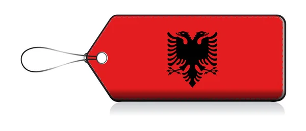 Bandera de emogi albanés, Etiqueta de producto hecho en Albania — Vector de stock