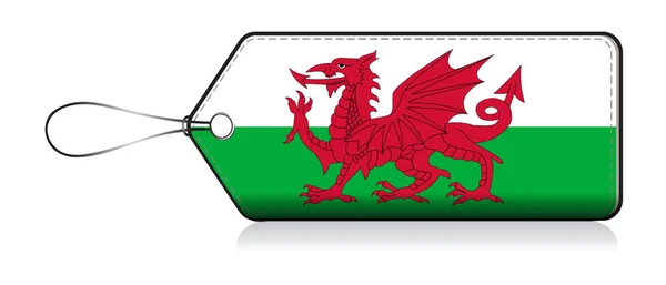 País de Gales bandeira leble, Etiqueta do produto feito no País de Gales, membro do Reino Unido —  Vetores de Stock