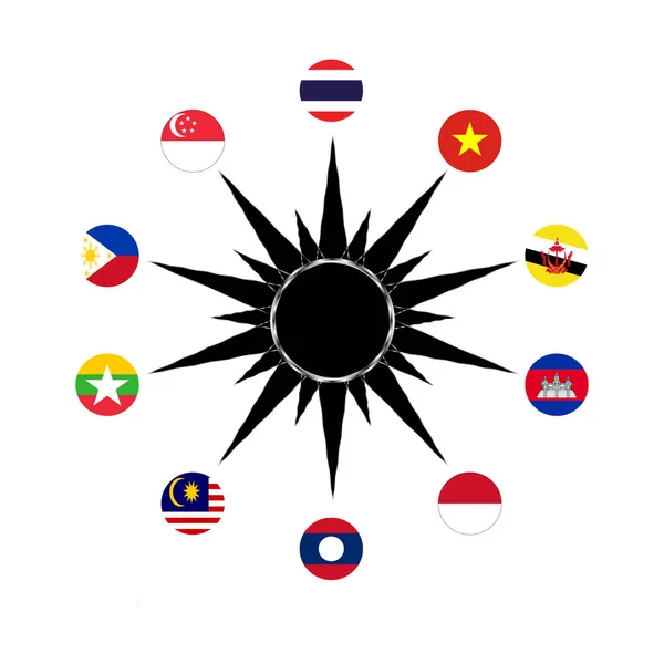 Страны Юго-Восточной Азии в оформлении круговой страны fl — стоковый вектор