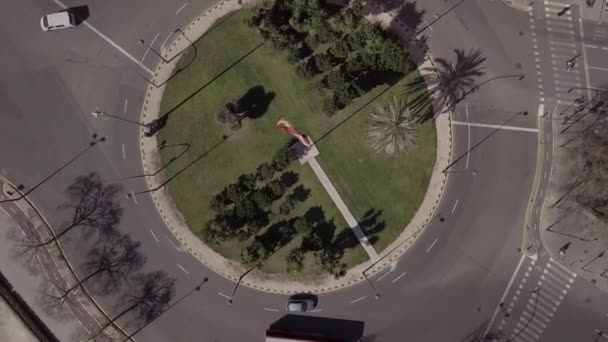 Drone Fly Valencia Spain Roundabout — Stock Video