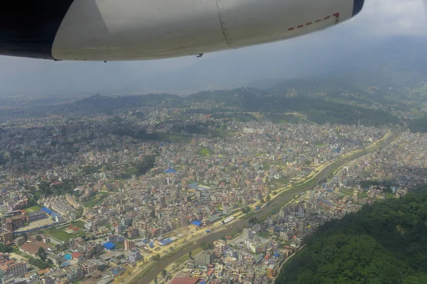 Kathmandu Şehir Nepal Uçak Penceresinden Görüntülemek — Stok fotoğraf