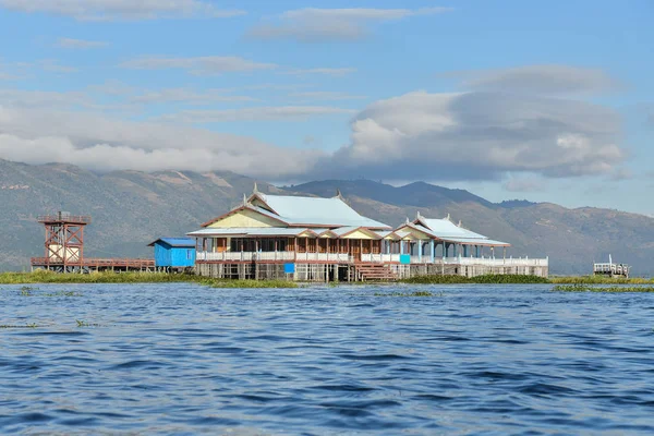 floating house in Inle village with beautiful blue sky in Mandalay,Myanmar