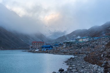 Gokyo village with Gokyo lake and snow mountain in background on everest base camp trekking route region,Nepal clipart