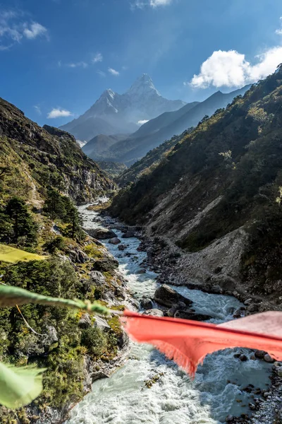 Panorámica Hermosa Vista Del Monte Ama Dablam Con Hermoso Cielo — Foto de Stock