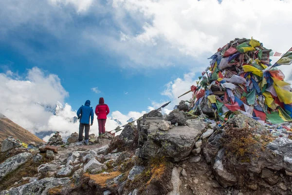 Pareja Trekker Pie Mira Thukla Pasar Everest Ruta Del Campamento — Foto de Stock