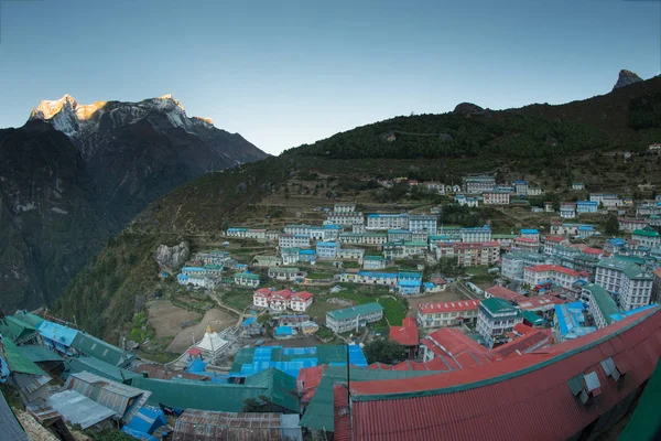 Blick Auf Namche Basar Und Mount Thamserku Weg Zum Everest — Stockfoto