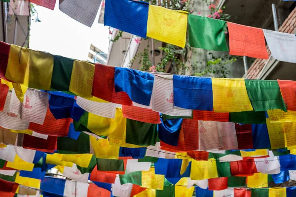 Nepal Bandeiras Oração Mercado Tamel — Fotografia de Stock