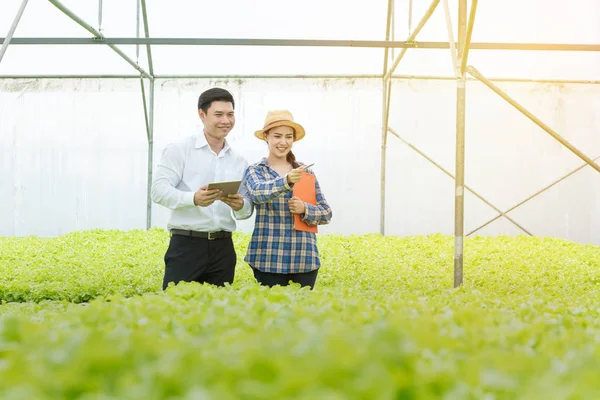 Genç çiftçi Asyalı kadın hydr işadamı ile el ele
