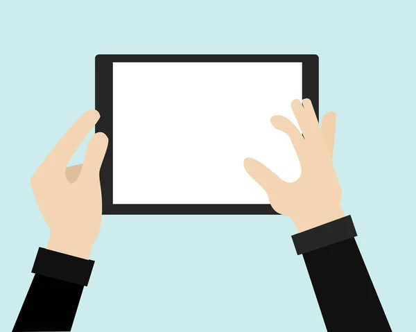Hand Touching Blank Screen Tablet Eps Vector Illustration — Stock Vector
